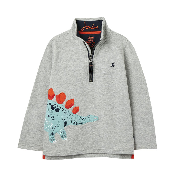 The Joules Boys Dale Printed Zip Neck Sweatshirt in Grey Print#Grey Print