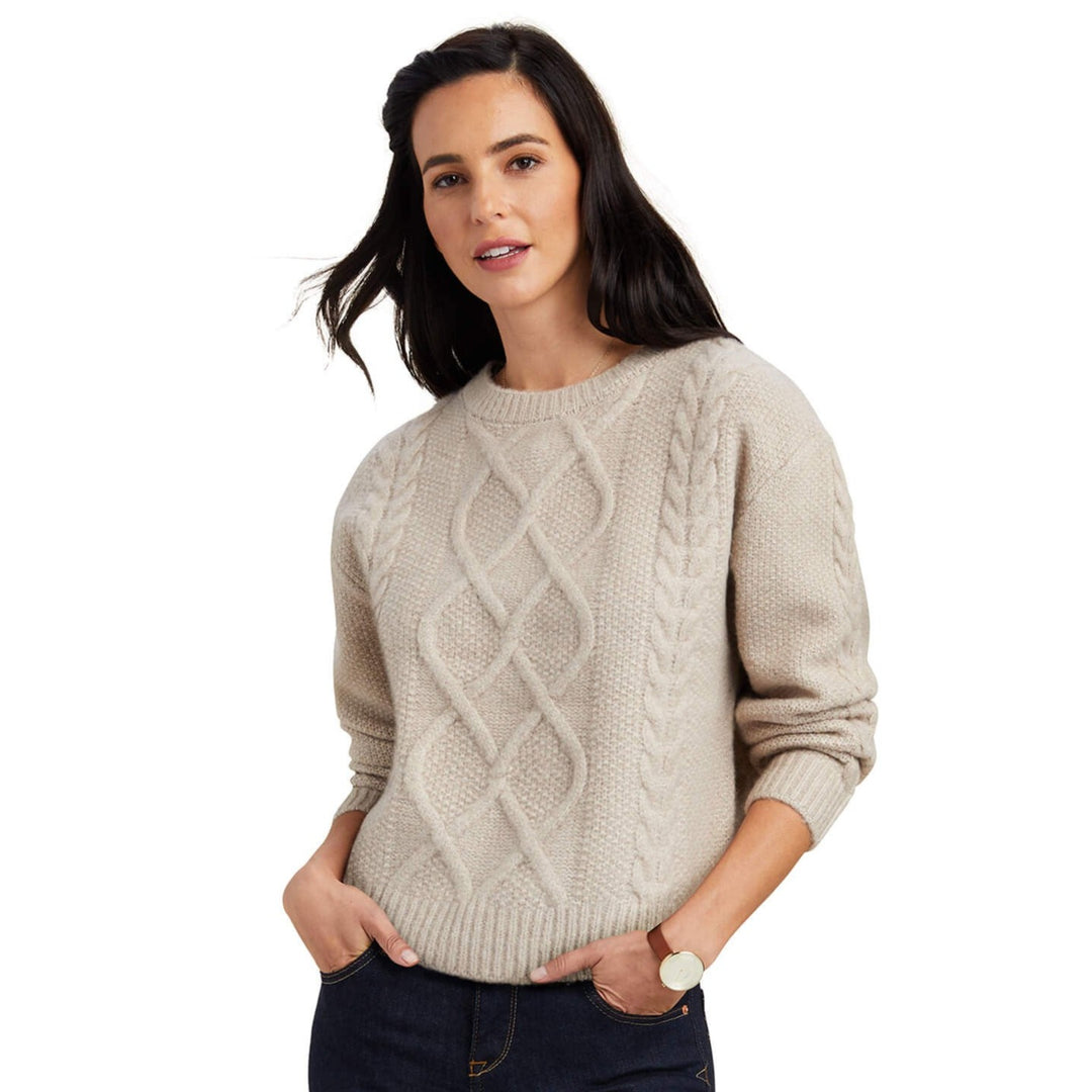 The Ariat Ladies Winter Quarter Cable Knit Sweater in Cream#Cream