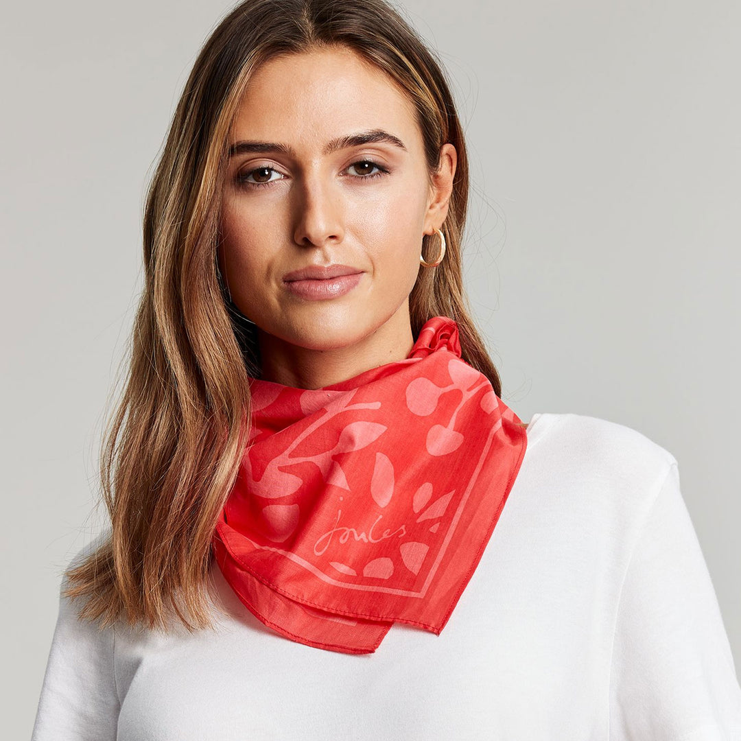 The Joules Ladies Parlow Cotton Square Scarf in Pink Print#Pink Print
