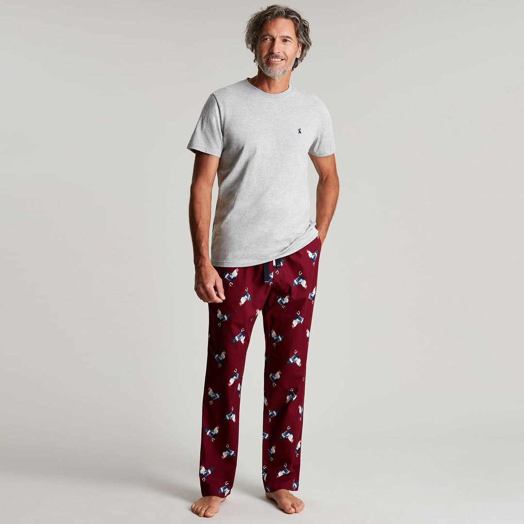 The Joules Mens Goodnight Set Cotton Printed Bottoms And T-Shirt Set in Burgundy#Burgundy