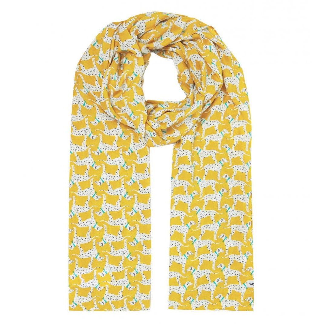 The Joules Ladies Eco Conway Lightweight Printed Scarf in Dalmatian#Yellow