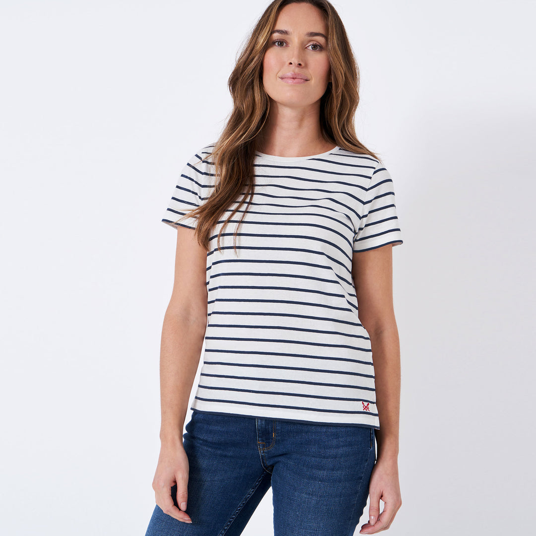 The Crew Ladies Breton T-Shirt in Navy Stripe#Navy Stripe