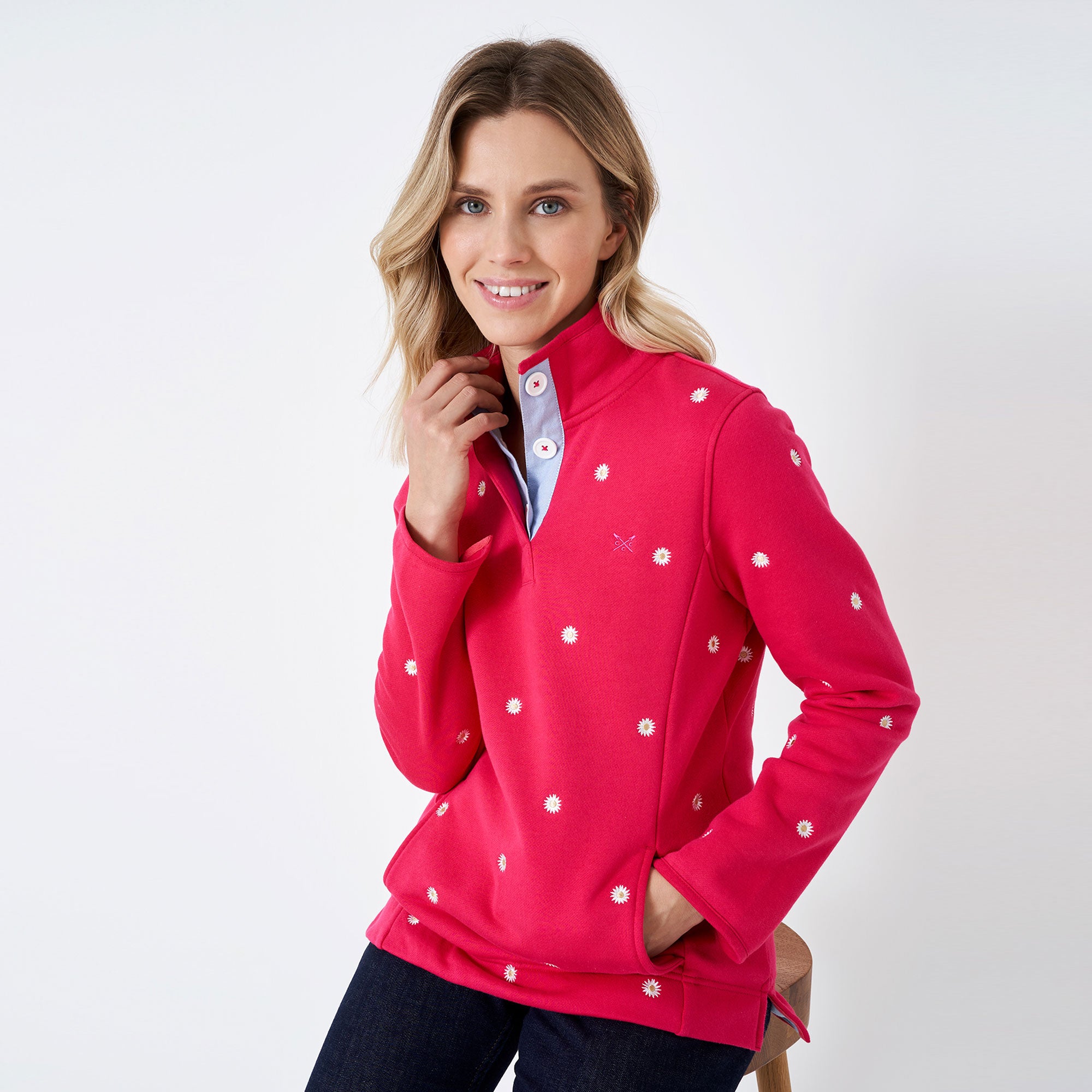 Crew Ladies Half Button Sweat Shirt Millbry Hill