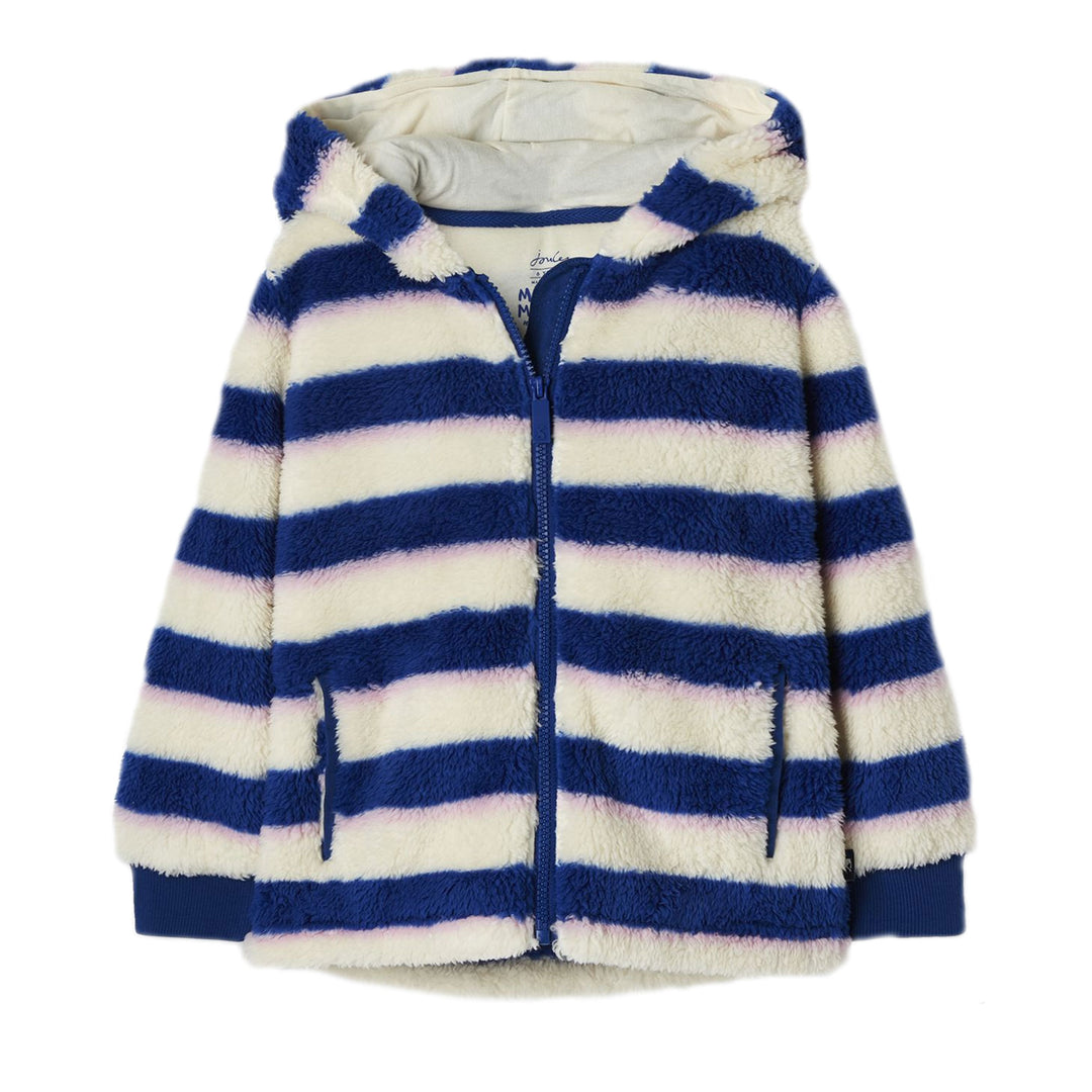 The Joules Girls Lanie Zip Through Fleece in Cream Stripe#Cream Stripe