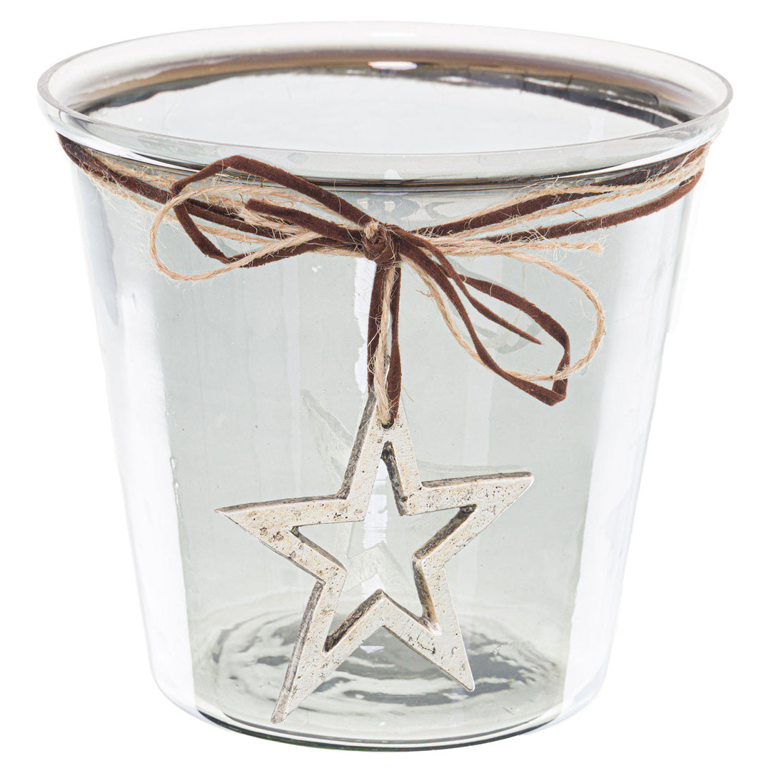 Millbry Hill Smoked Midnight Hammered Star Large Christmas Candle Holder
