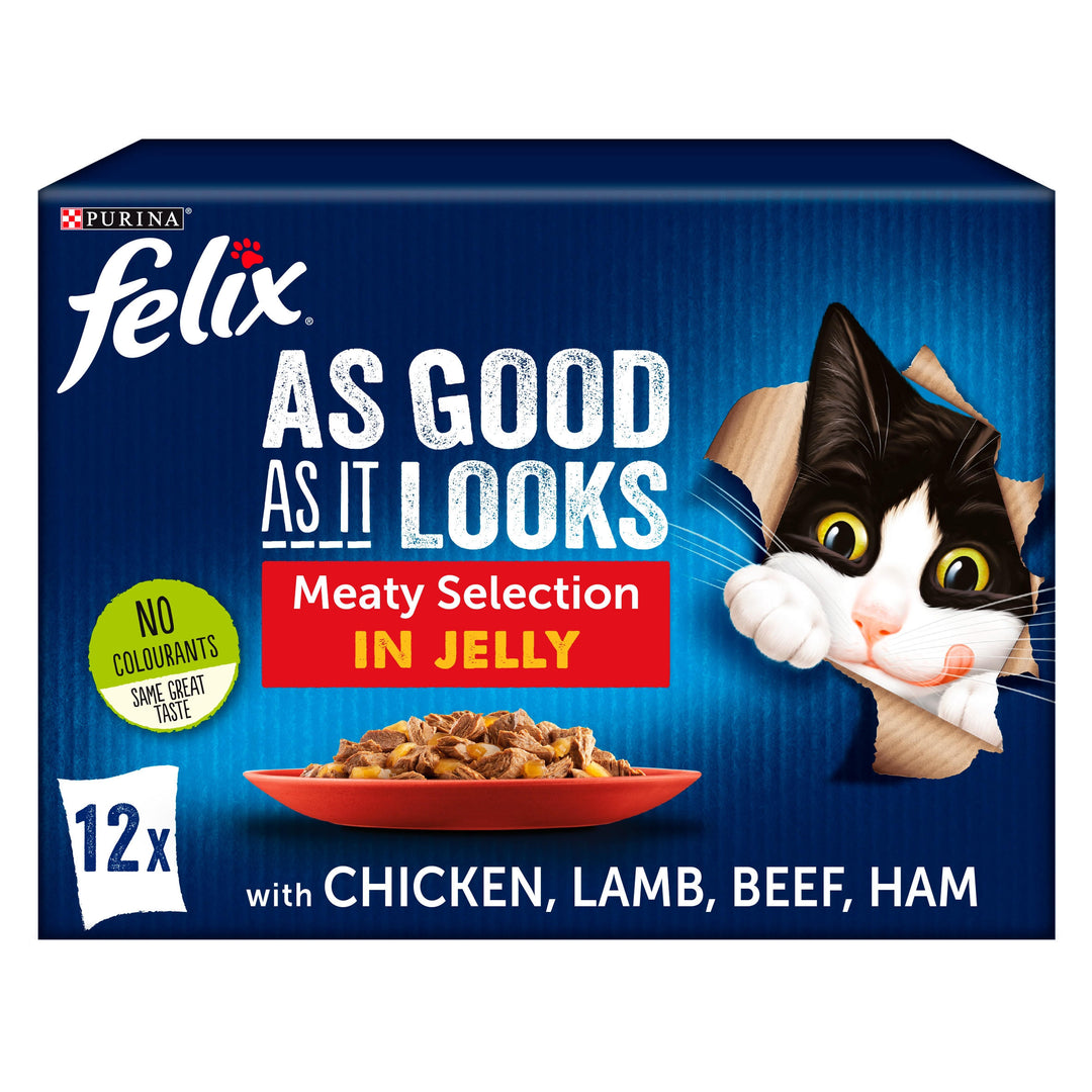 Felix As Good As It Looks Meat Selection in Jelly Cat Food (12x100g Pouches) 12 x 100g