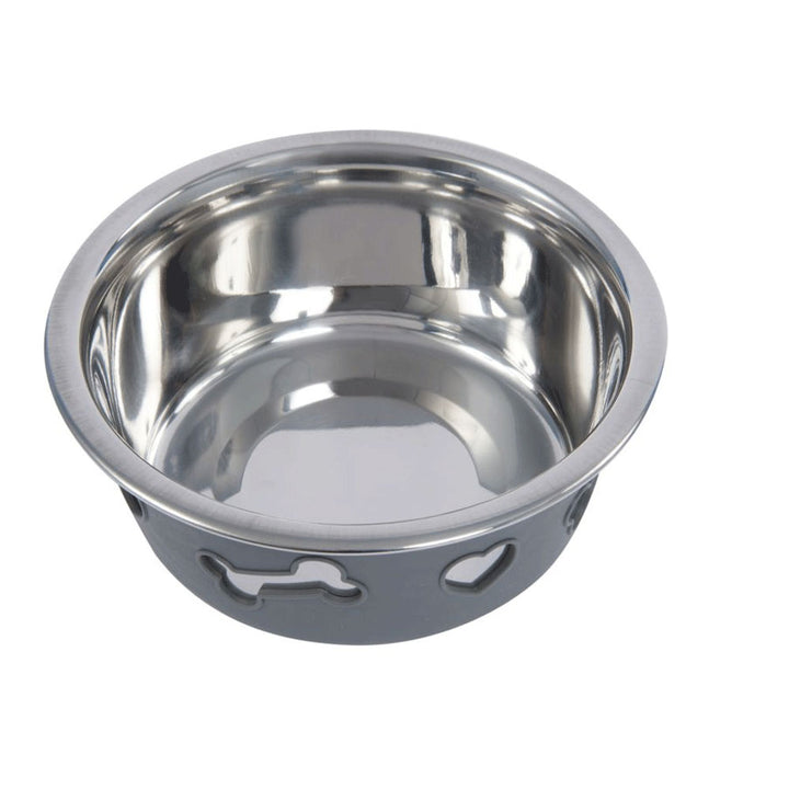 The Weatherbeeta Non-Slip Stainless Steel Silicone Bone Dog Bowl in Dark Grey#Dark Grey