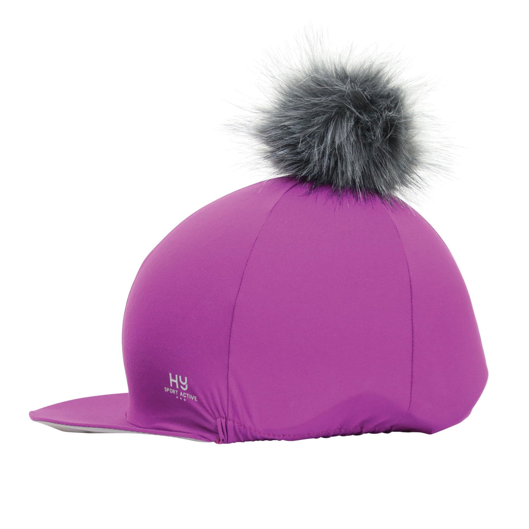 The Hy Sport Active Lycra Hat Silk with Removable Pom Pom in Purple#Purple