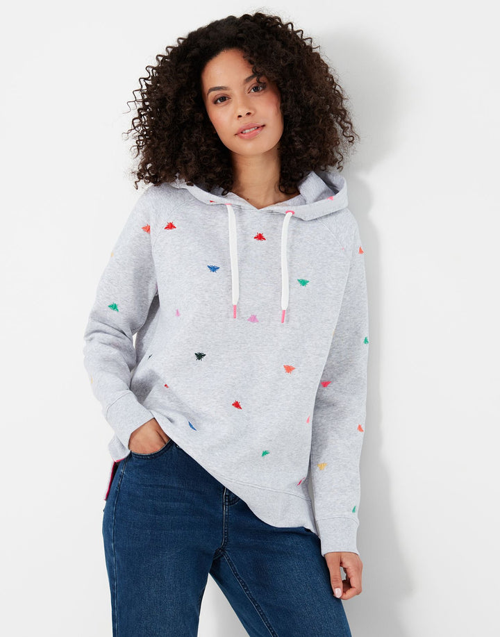 The Joules Ladies Rowley Embroidered Raglan Hooded Sweater in Grey#Grey