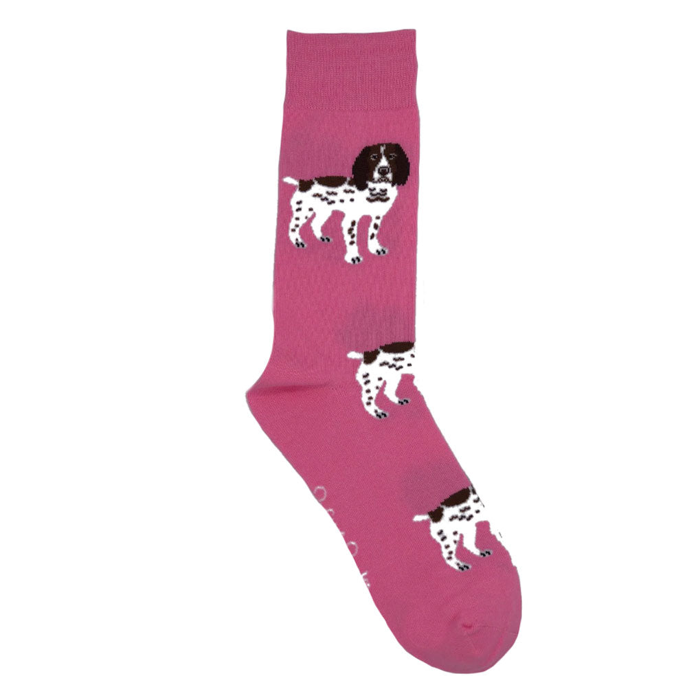The Shuttle Socks Mens Brown & White Spaniel Socks in Pink#Pink