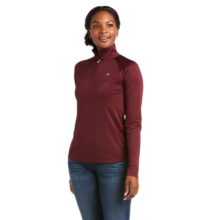 Ariat Ladies Sunstopper 1/4 Zip Baselayer in Burgundy#Burgundy